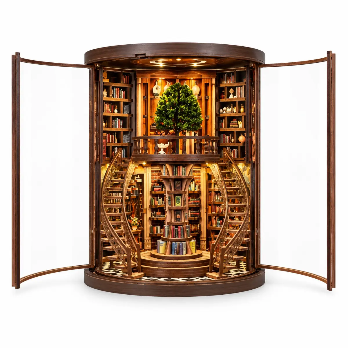 THAR Book Nook Timeless Library met open transparante deuren en bibliotheekinterieur