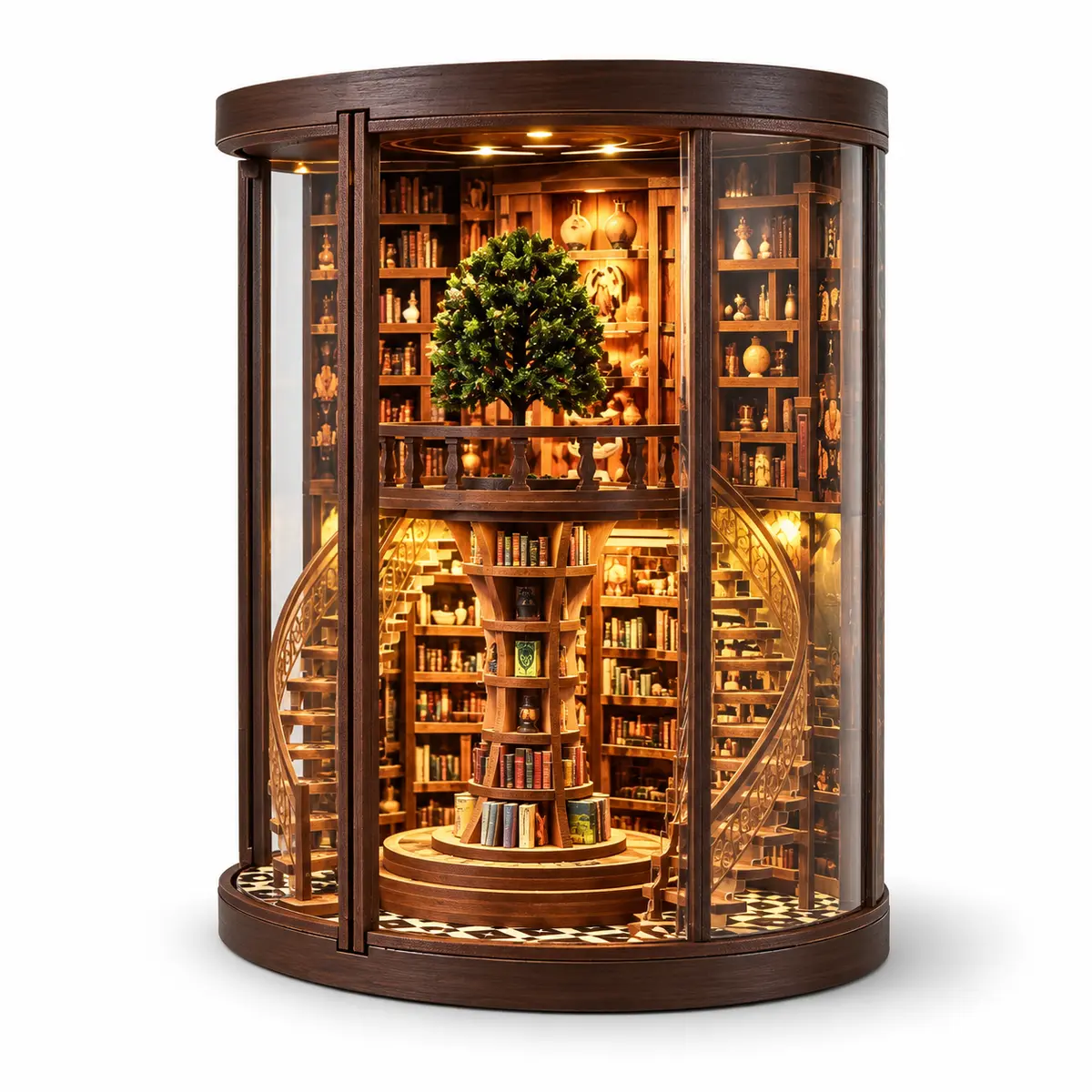 Zijaanzicht van THAR Book Nook Timeless Library houten miniatuurbibliotheek