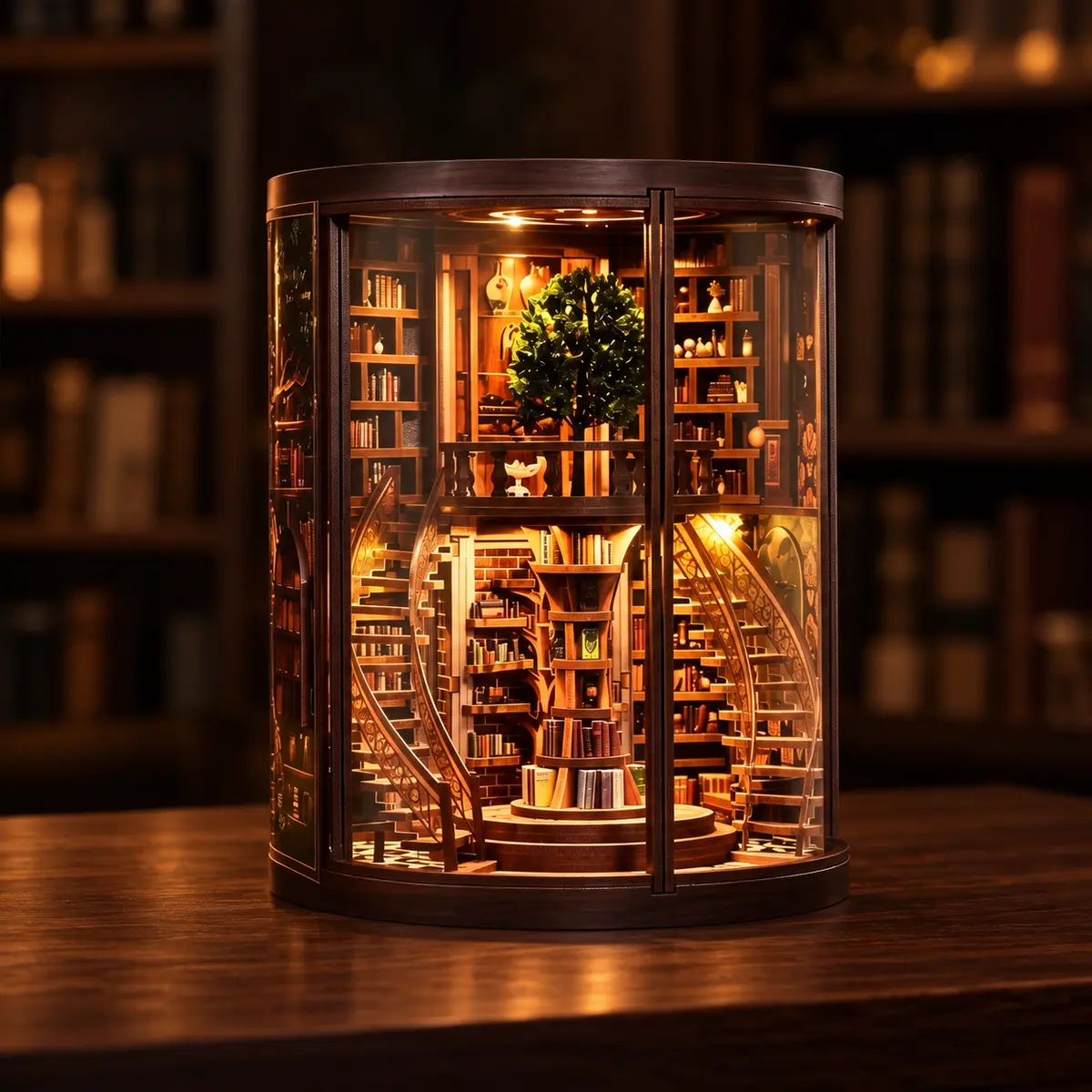 Warme LED-verlichting in de THAR Book Nook Timeless Library
