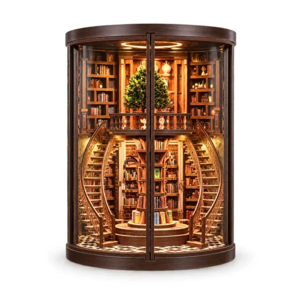 THAR Book Nook Timeless Library verlichte houten miniatuurbibliotheek