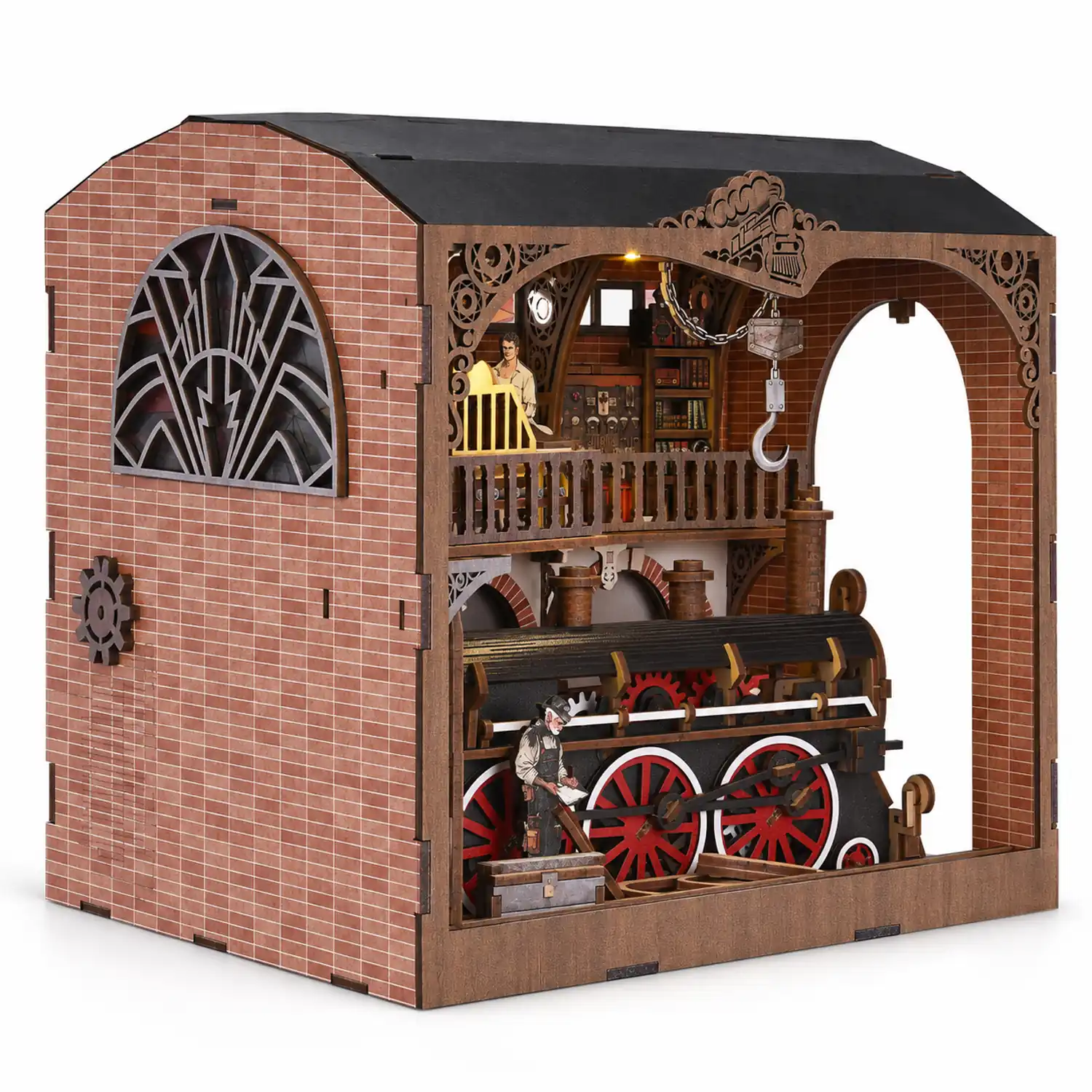 THAR Book Nook Train Repair Station houten miniatuur treinwerkplaats