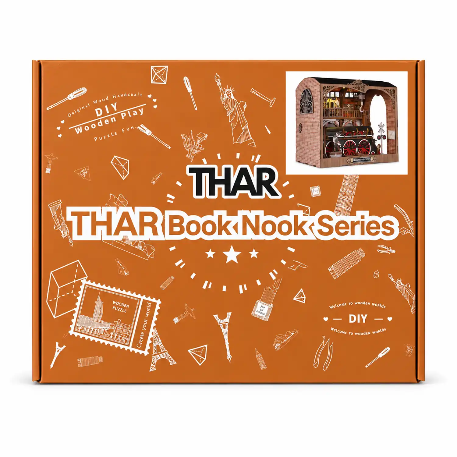 THAR Book Nook Train Repair Station DIY bouwpakket in THAR-verpakking