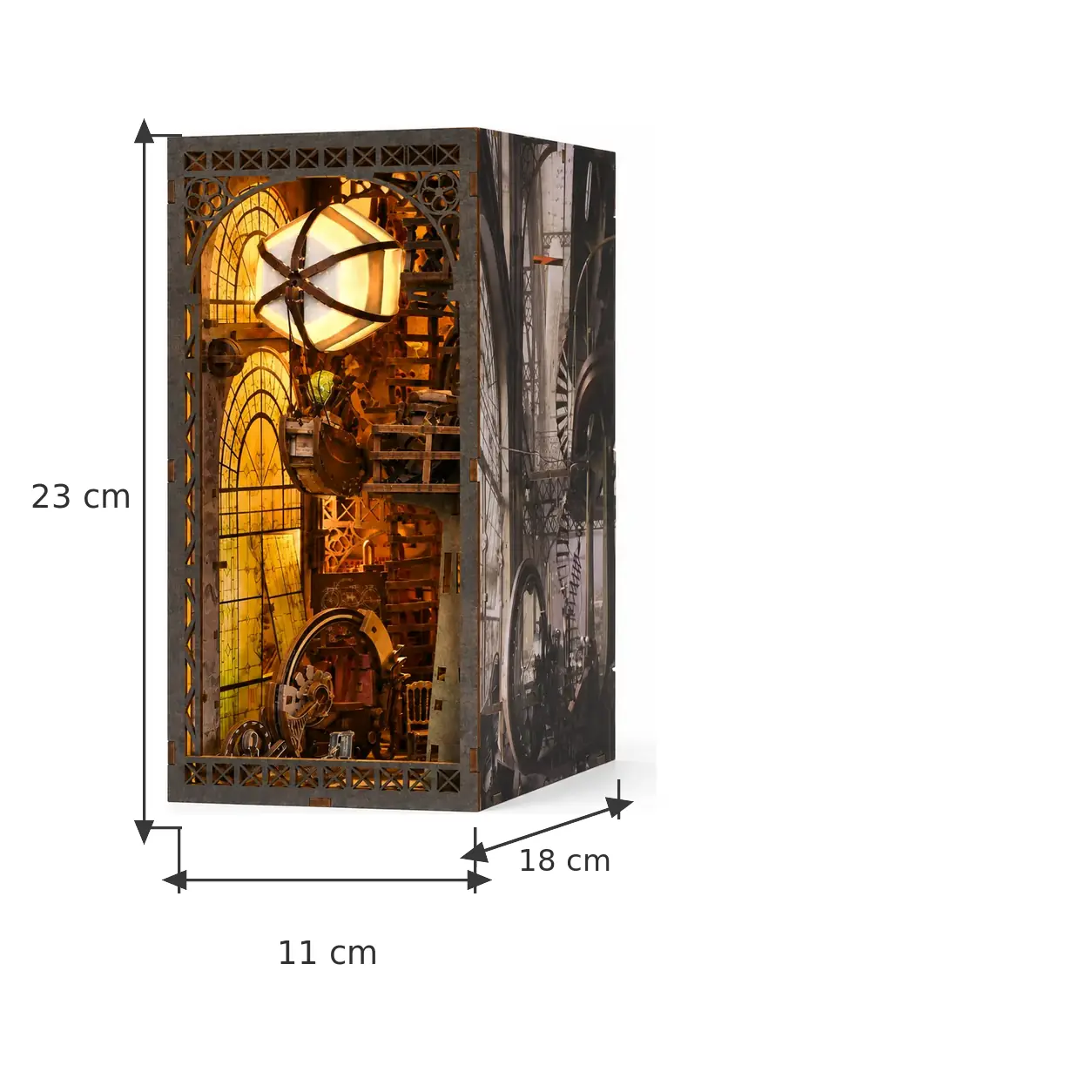 Afmetingen THAR Book Nook Miniatuurhuis Uncle Peter’s Warehouse 23 x 11 x 18 cm
