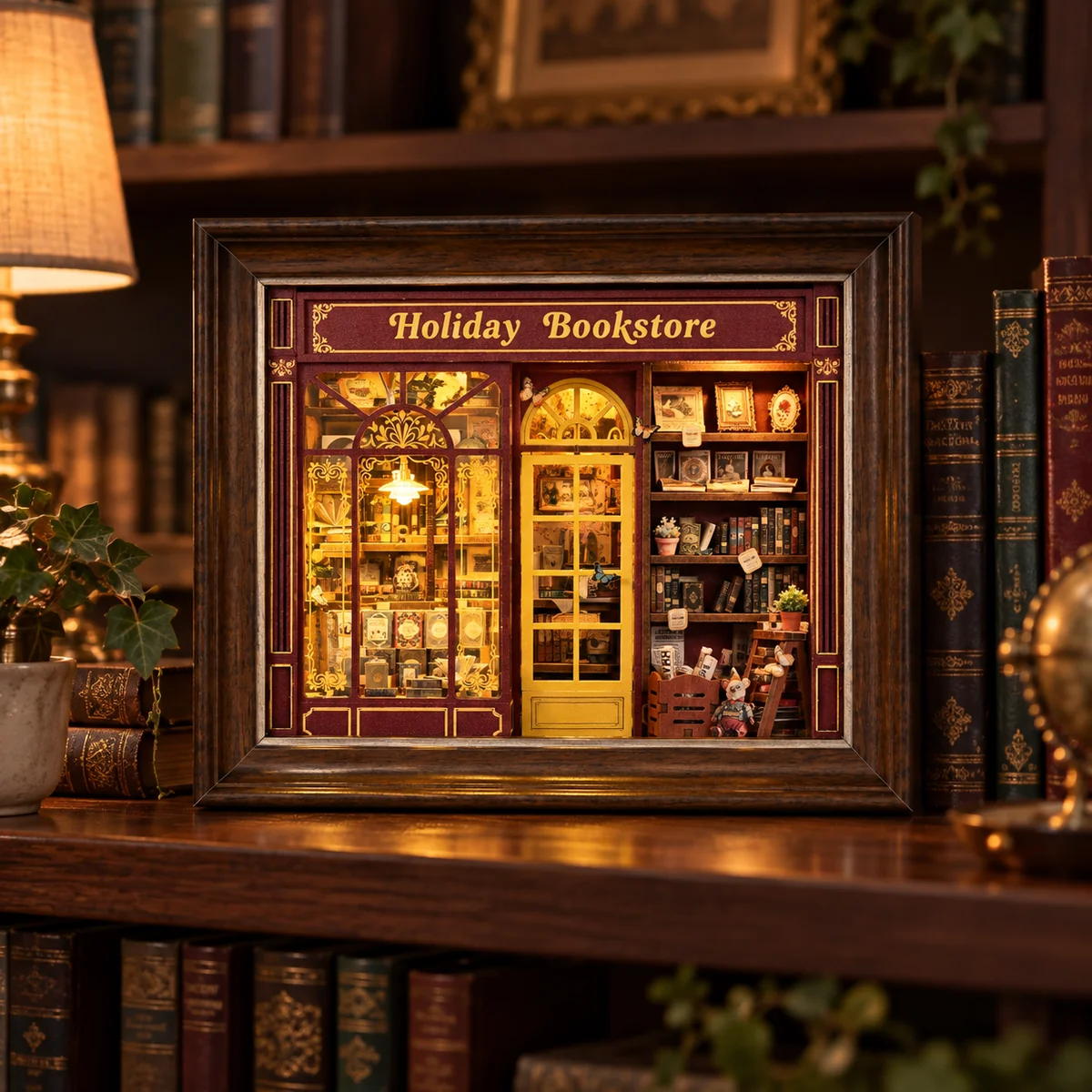 Warme sfeerverlichting in de THAR Book Nook Vintage Bookstore