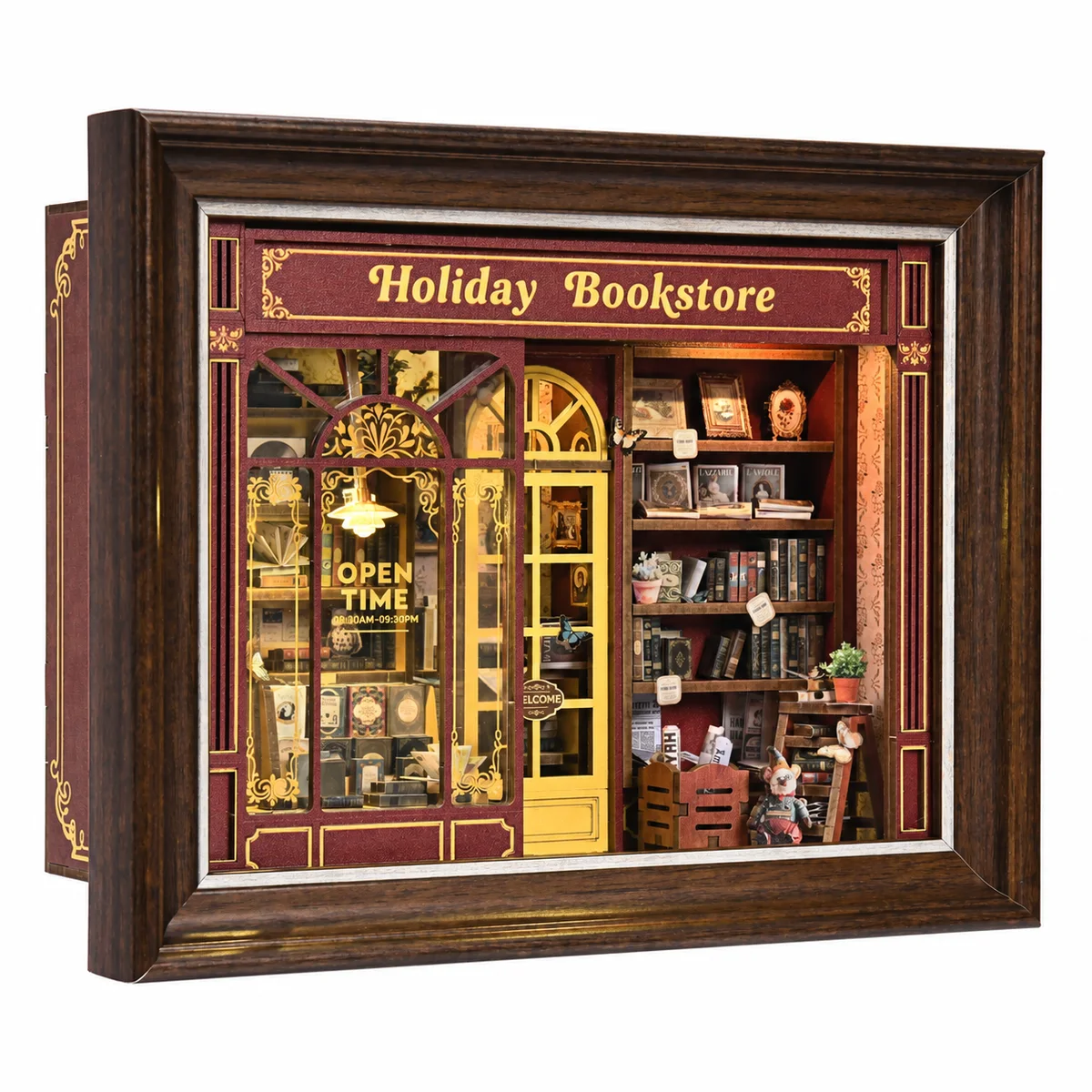 Linkerzijaanzicht van THAR Book Nook Vintage Bookstore miniatuurboekhandel