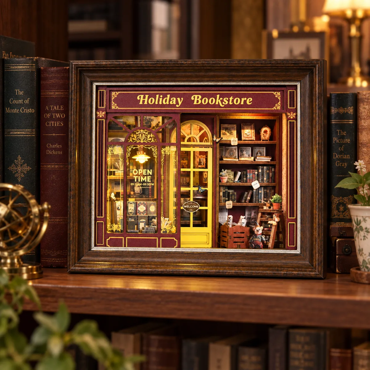 THAR Book Nook Vintage Bookstore geplaatst tussen boeken in een boekenkast