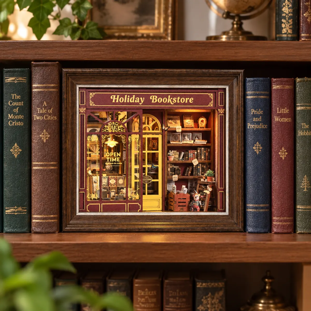 THAR Book Nook Vintage Bookstore als boekenplankdecoratie tussen boeken