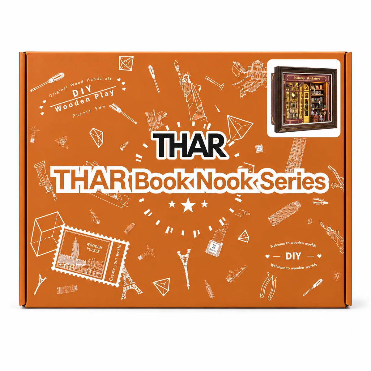 Verpakking van THAR Book Nook Vintage Bookstore DIY miniatuurboekhandel