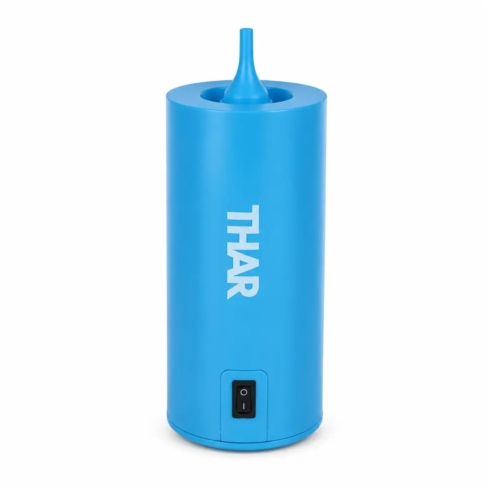 THAR Elektrische Ballonnenpomp blauw op witte achtergrond