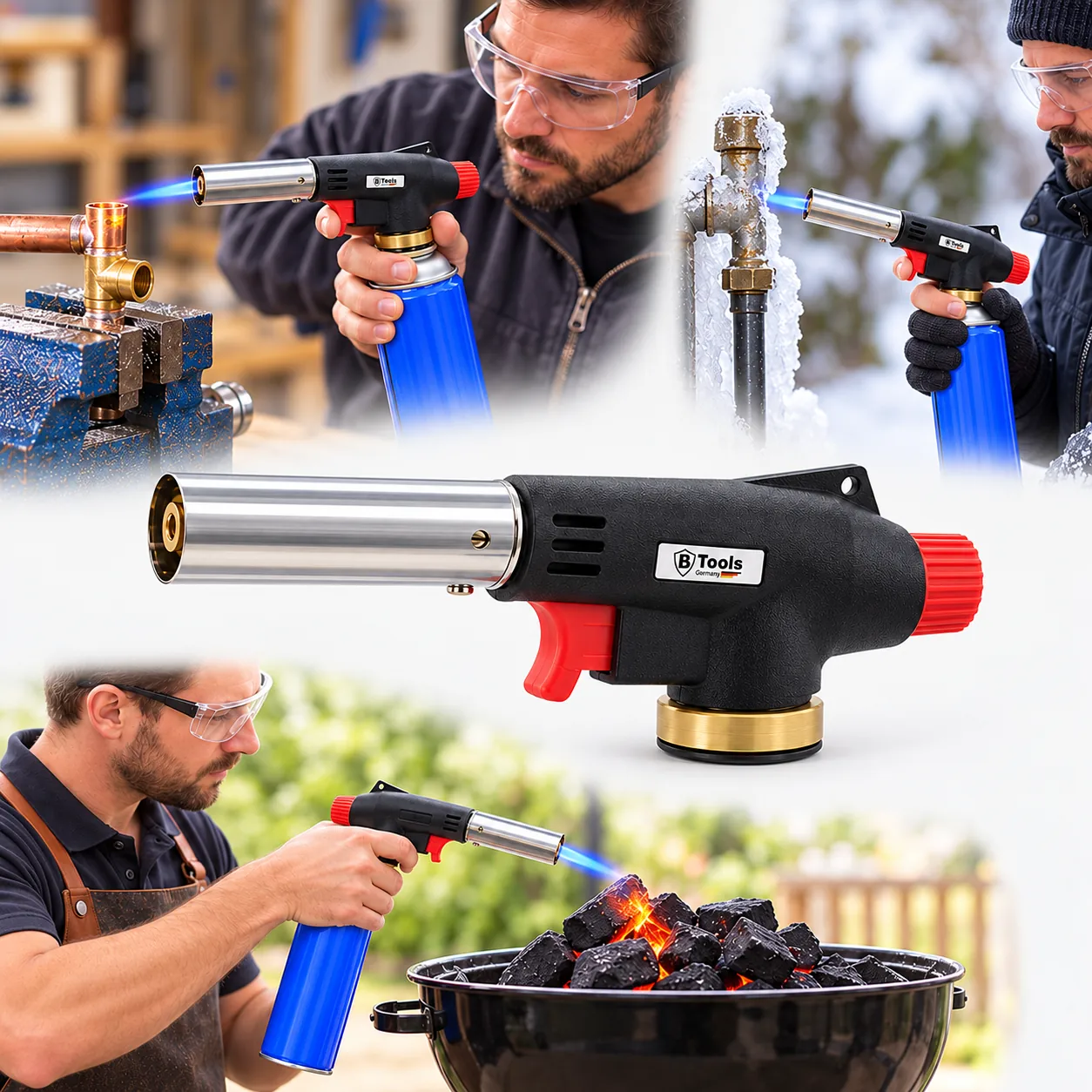 Gebruik van de Btools soldeerbrander voor solderen, ontdooien en barbecue aansteken
