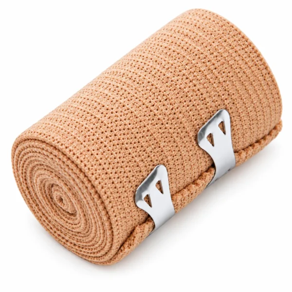 FIGO Elastische Bandage beige, opgerold met twee bevestigingsklemmen