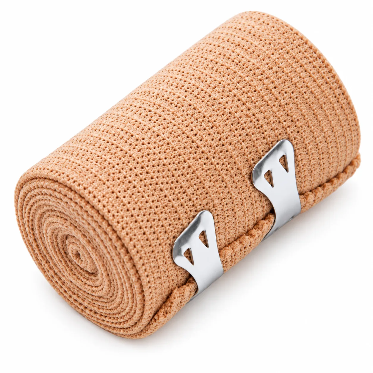 FIGO Elastische Bandage beige, opgerold met twee bevestigingsklemmen