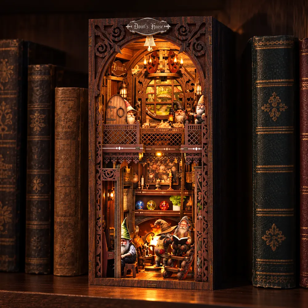 THAR Book Nook Dwarf’s House in boekenkast met warme LED-avondverlichting