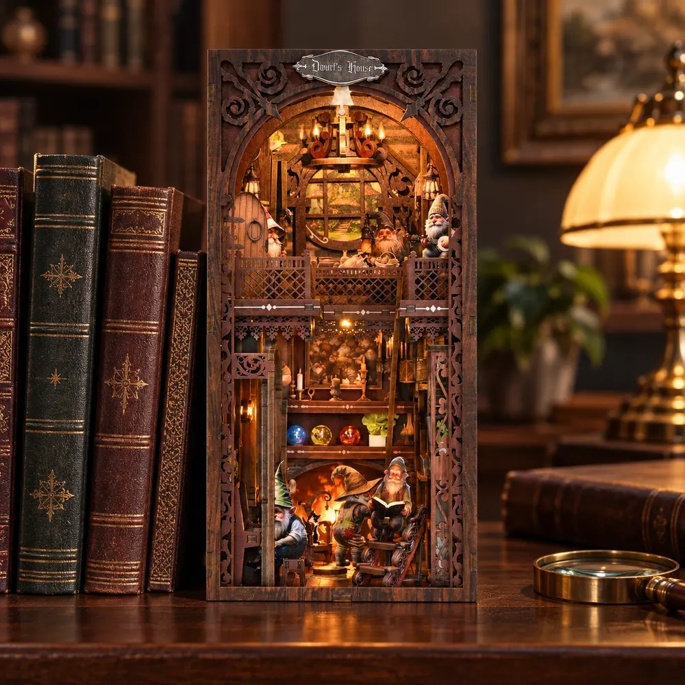 THAR Book Nook Dwarf’s House als sfeervol DIY miniatuurhuis op houten bureau