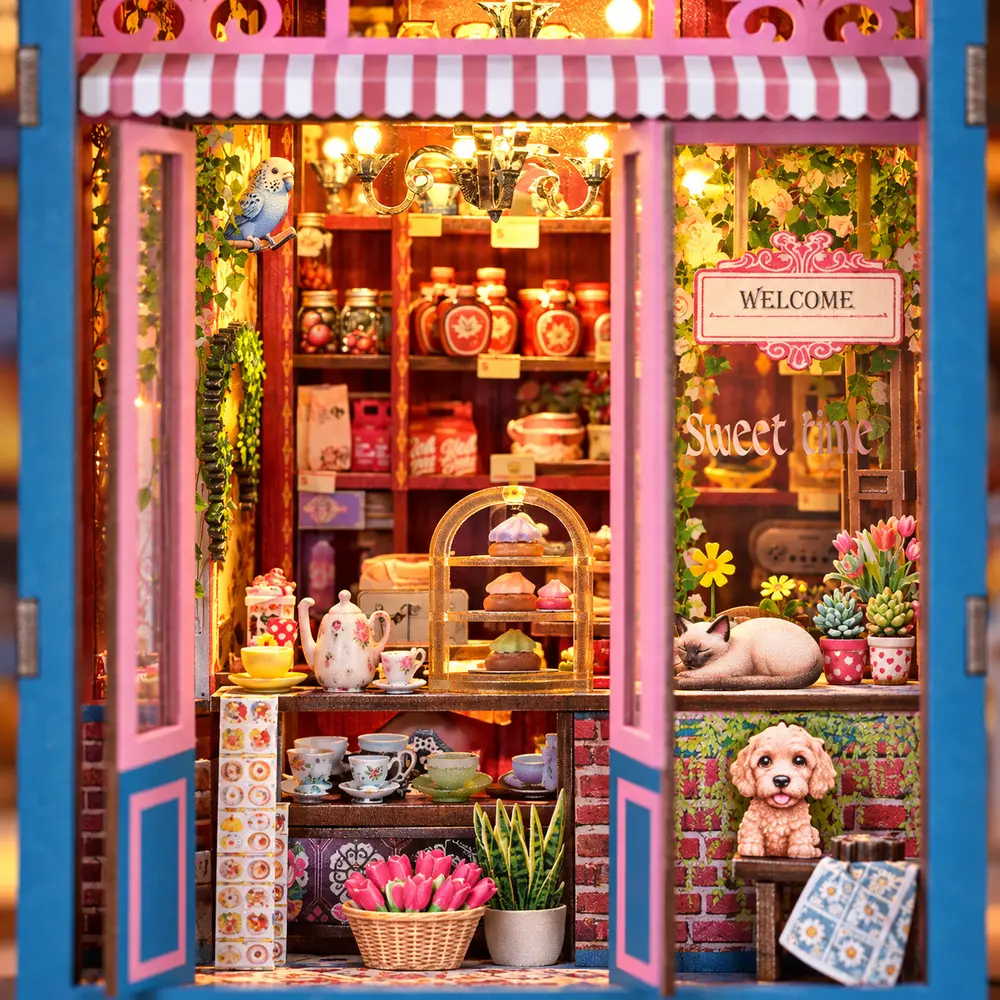 THAR Book Nook Sweet House met warme LED-verlichting in de miniatuurpatisserie