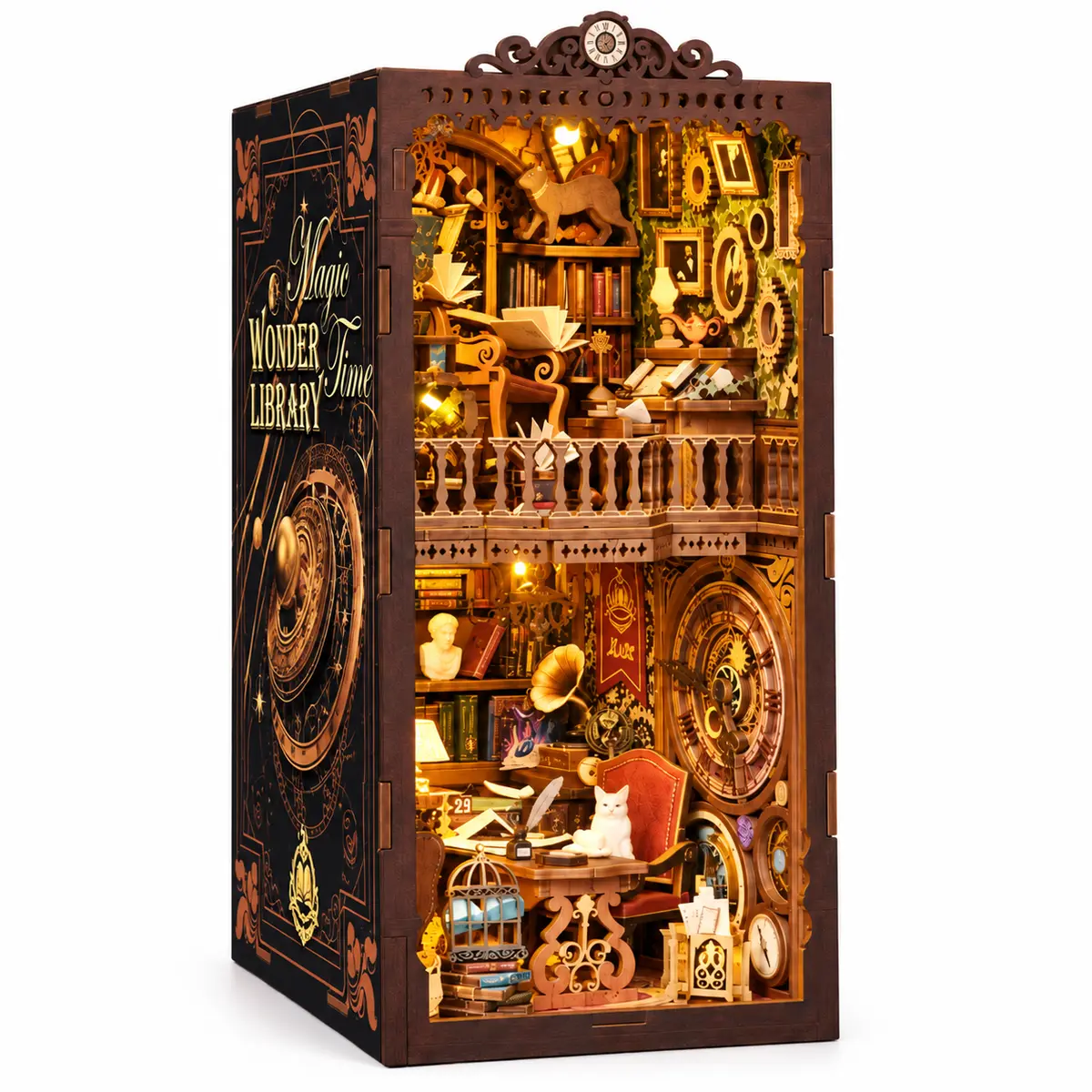THAR Wonder Library Book Nook met LED als volledig opgebouwd houten bouwpakket