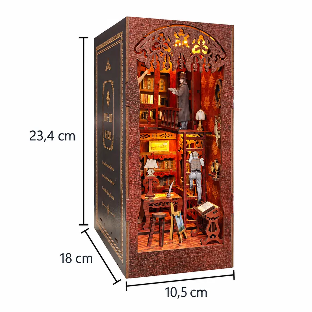 Afmetingen van THAR Book Nook Solace Academy miniatuur bibliotheek
